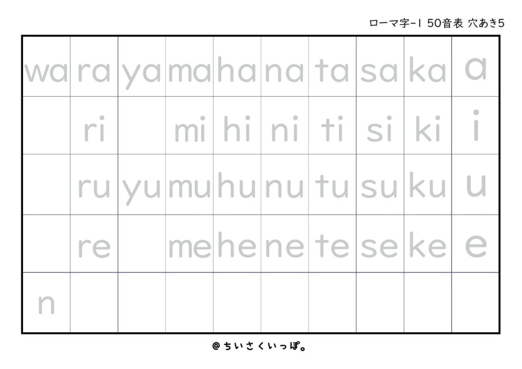 ローマ字50音お行なし
