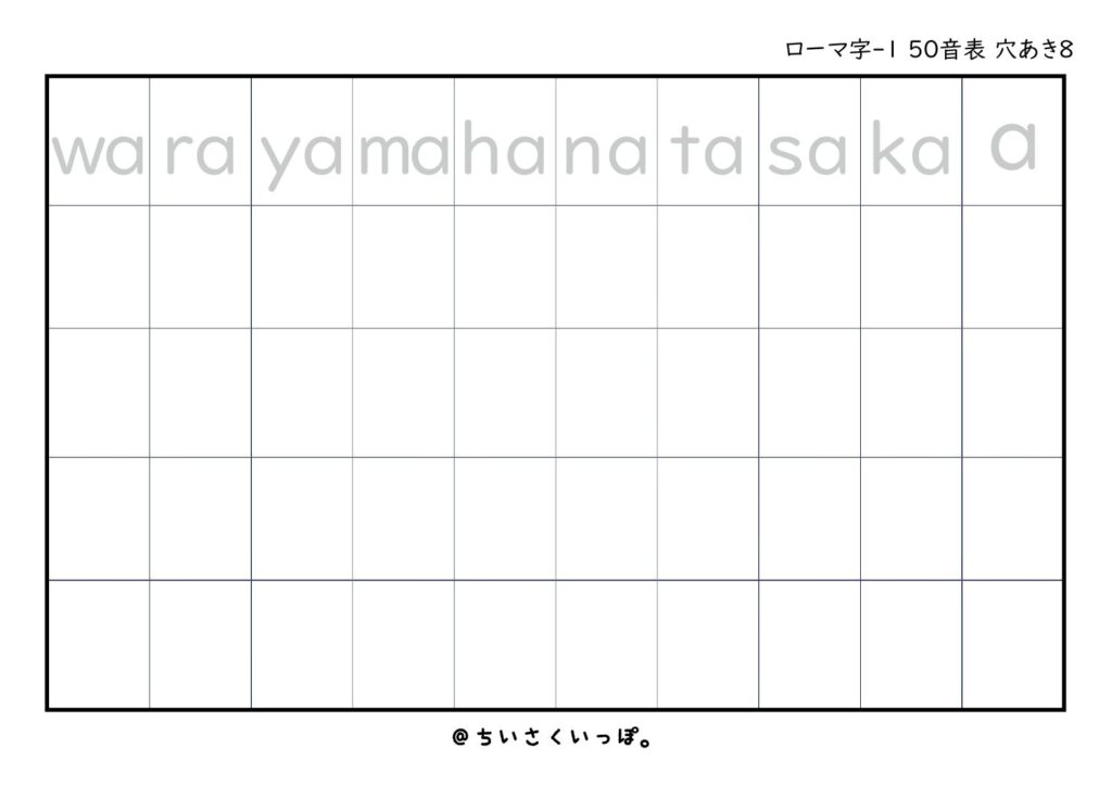 ローマ字50音 い・う・え・お行なし